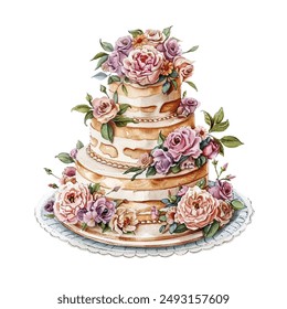 
beautiful wedding cake vector illustration in watercolour style