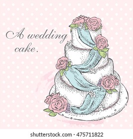 Beautiful wedding cake. Vector illustration for greeting cards and invitations.