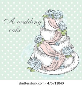 Beautiful wedding cake. Vector illustration for greeting cards and invitations.