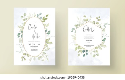 Beautiful wedding card with decorative leaves design