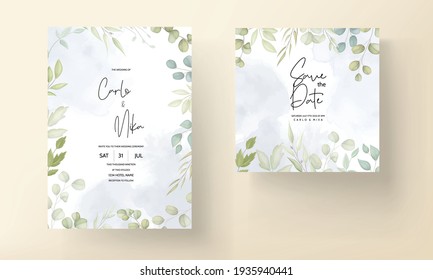 Beautiful wedding card with decorative leaves design