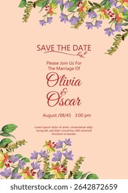 beautiful wedding card design with floral watercolor
