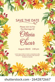 beautiful wedding card design with floral watercolor
