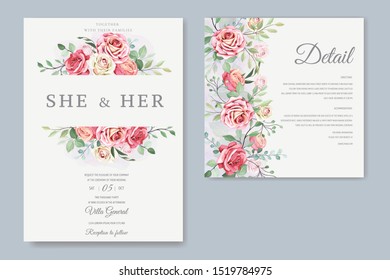 beautiful wedding card with floral and leaves template