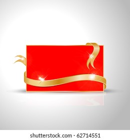 Beautiful wedding card - Golden ribbon around blank red paper, where you should write your text
