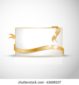 Beautiful wedding card - Golden ribbon around blank white paper, where you should write your text