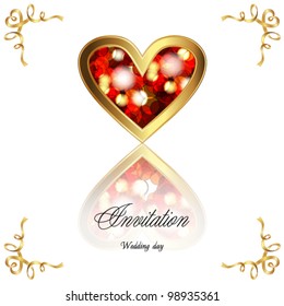 A beautiful wedding card, greeting card for Valentine's Day, ruby heart