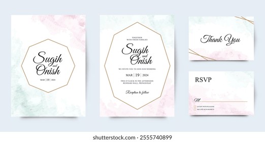 Beautiful wedding card invitation template with hand painting watercolor splash