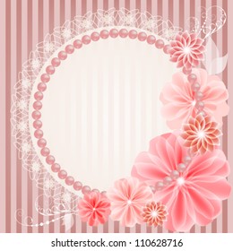 Beautiful wedding card with lace, flowers and beads