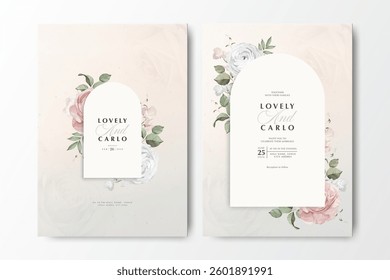 beautiful wedding card with peonies flower bouquet design
