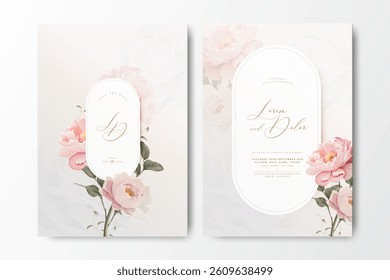 beautiful wedding card with peonies flower design	