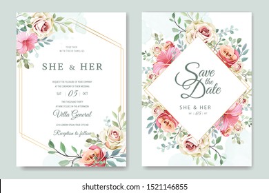 beautiful wedding card with pink roses template 