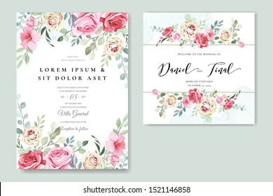 beautiful wedding card with pink roses template 