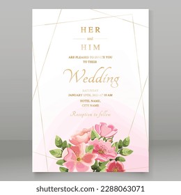 beautiful wedding card with pink roses