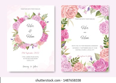 beautiful wedding card with rose and leaf