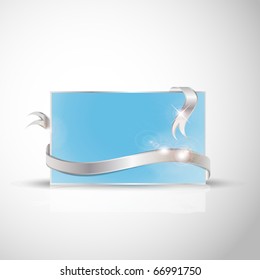 Beautiful wedding card - Silver ribbon around blank blue paper, where you should write your text