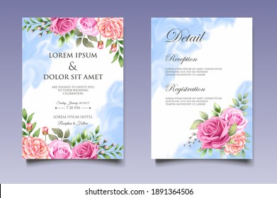 Beautiful Wedding card template with colorful flowers and leaves