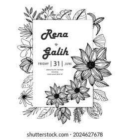 Beautiful wedding card template line art