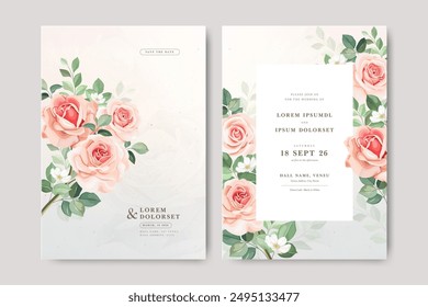 hermosa Plantilla de la tarjeta de boda con diseño de flor de rosa