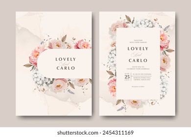 Beautiful Wedding Card Template with Soft Color Flowers