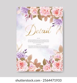 Beautiful wedding card with watercolor floral and leaves. Illustrator and designer. Wedding Invites, save the date, Birthday Invites, Video Invites, E-Cards.