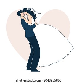 Beautiful wedding couple. Bride and groom. Doodle vector illustration