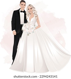 beautiful wedding couple, bride and groom smiling, wedding day