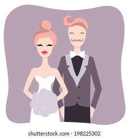 Beautiful wedding couple. Vector illustration