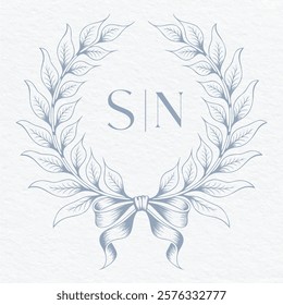 Beautiful Wedding Crests Design. Minimalist Elegant Wedding Monogram. SN,NS initials.