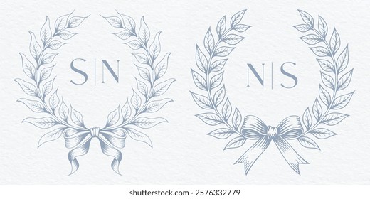 Beautiful Wedding Crests Design. Minimalist Elegant Wedding Monogram. SN,NS initials.