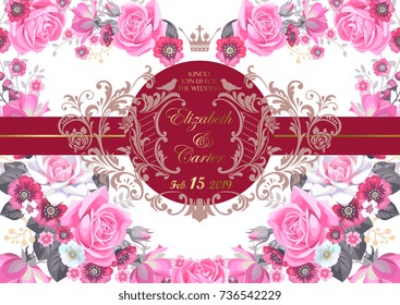 Beautiful wedding floral background with scrolls
