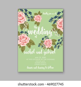 Beautiful wedding floral vector invitation sample. Card design frame template. Rose, daisy, red peony, pink and green hydrangea, camellia, carnation, pink flowers, eucalyptus leaves.