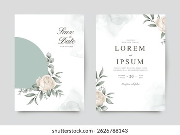 Beautiful wedding invitation arranged with green foliage floral
