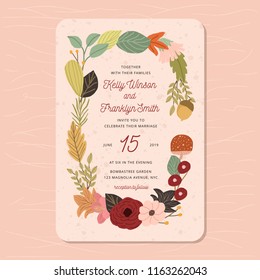 beautiful wedding invitation with autumn floral frame