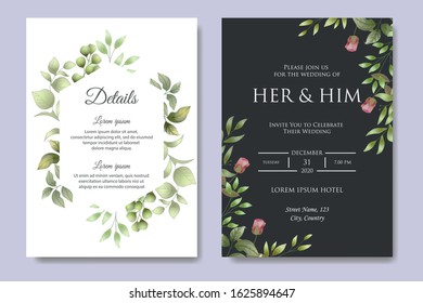 Greenery Wedding Invitation Card Template Set Stock Vector (Royalty ...