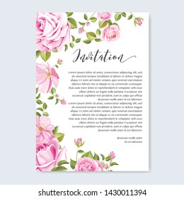 beautiful wedding and invitation card with floral and leaves frame