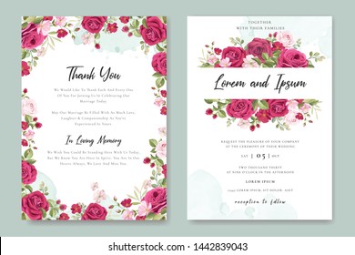 beautiful wedding invitation card with floral and leaves wreath template