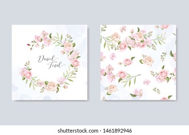 beautiful wedding and invitation card with floral and leaves frame