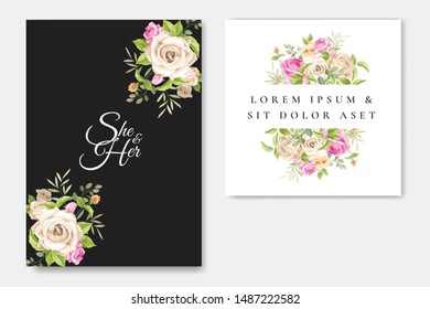 beautiful wedding and invitation card with floral and leaves frame