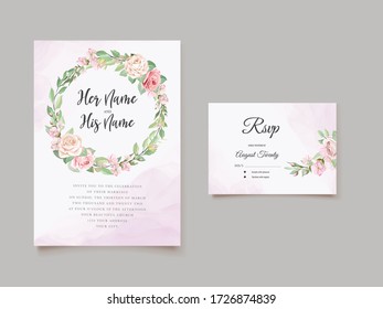 beautiful wedding invitation card with floral wreath