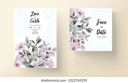 beautiful wedding invitation card with floral watercolor