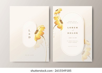 beautiful wedding invitation card with floral watercolor