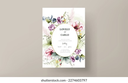 beautiful wedding invitation card with flower and leaves watercolor