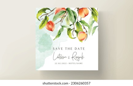 beautiful wedding invitation card with hand drawn peaches watercolor