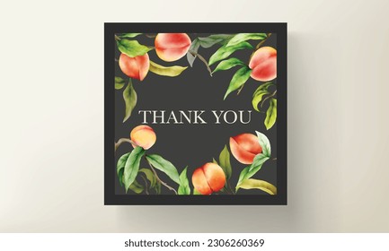 beautiful wedding invitation card with hand drawn peaches watercolor