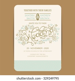 Beautiful wedding invitation card with hand drawn flowers.