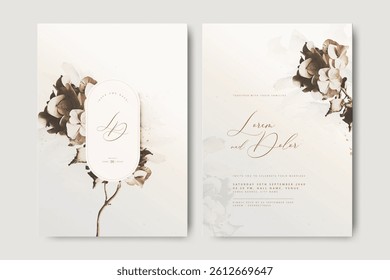 Beautiful wedding invitation card with hydrangea flower