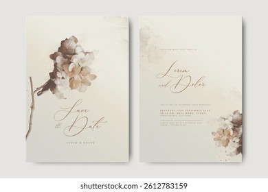 Beautiful wedding invitation card with hydrangea flower