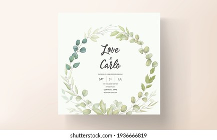 Beautiful wedding invitation card with leaf decoration