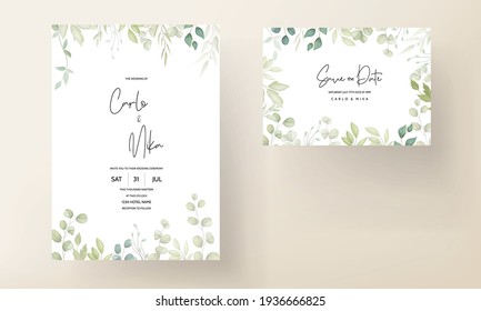 Beautiful wedding invitation card with leaf decoration